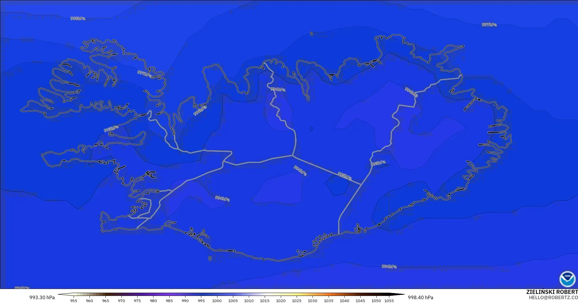 GFS モデル - アイスランド, 気圧