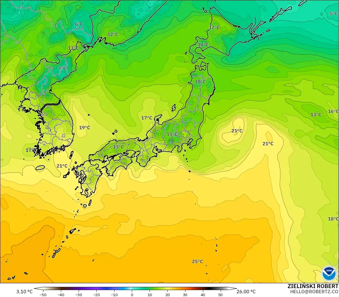GFS モデル - 日本, 露点温度（2m）