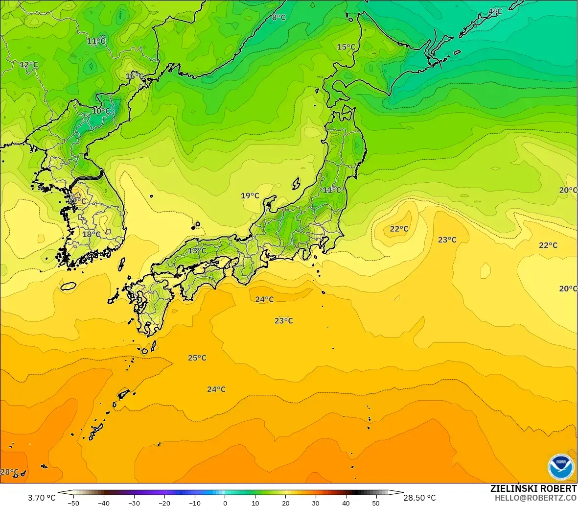GFS モデル - 日本, 気温（2m）