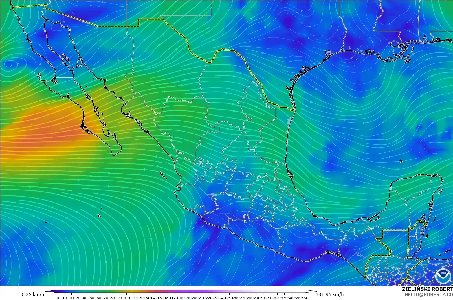GFS モデル - メキシコ, 風速（300hPa）