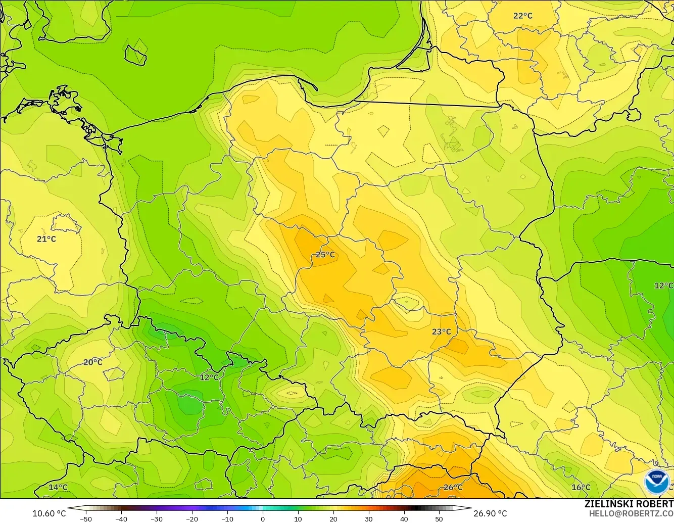 GFS モデル - ポーランド, 気温（2m）