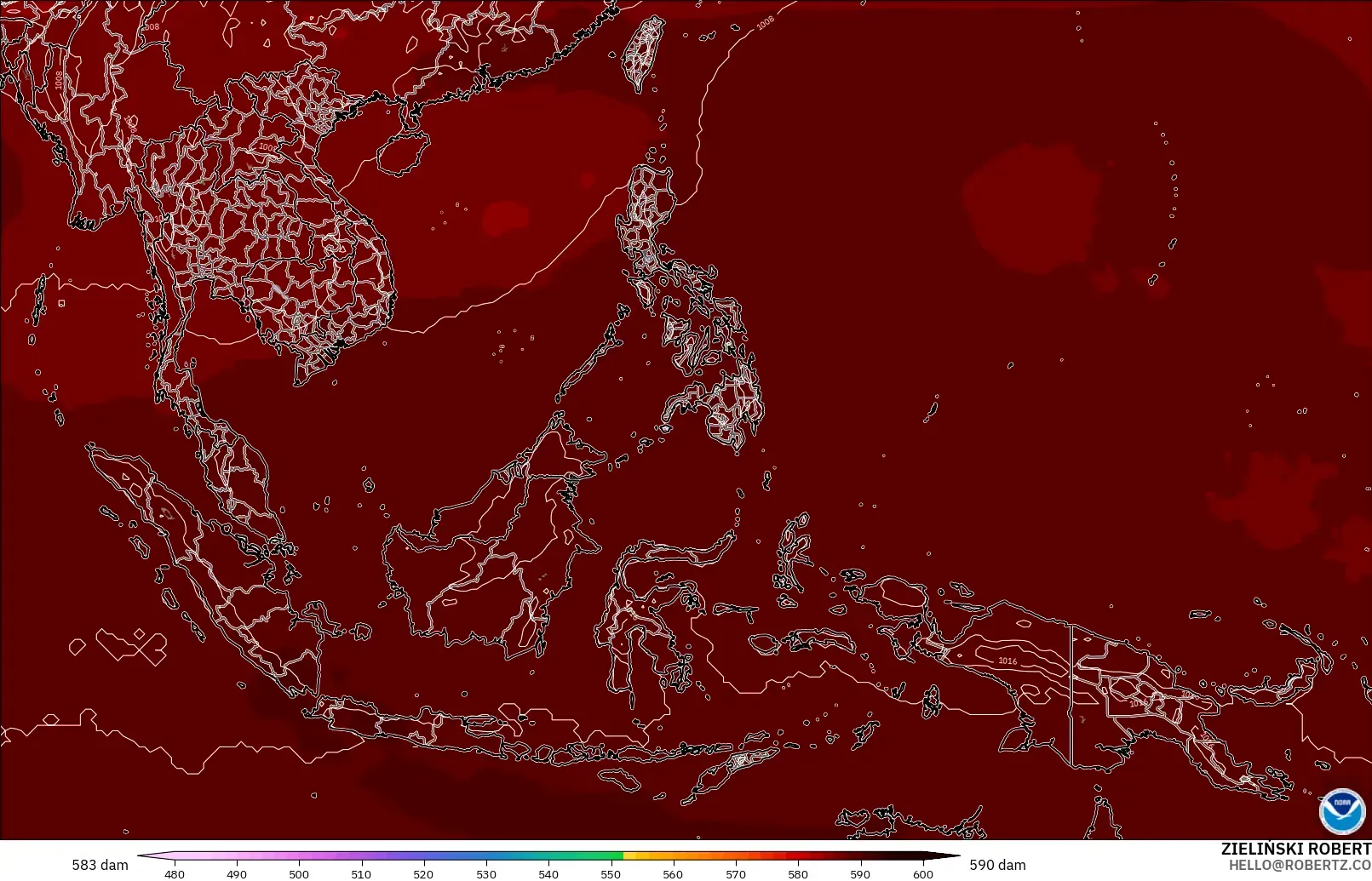 GFS モデル - 東南アジア, 500hPaのジオポテンシャル高度