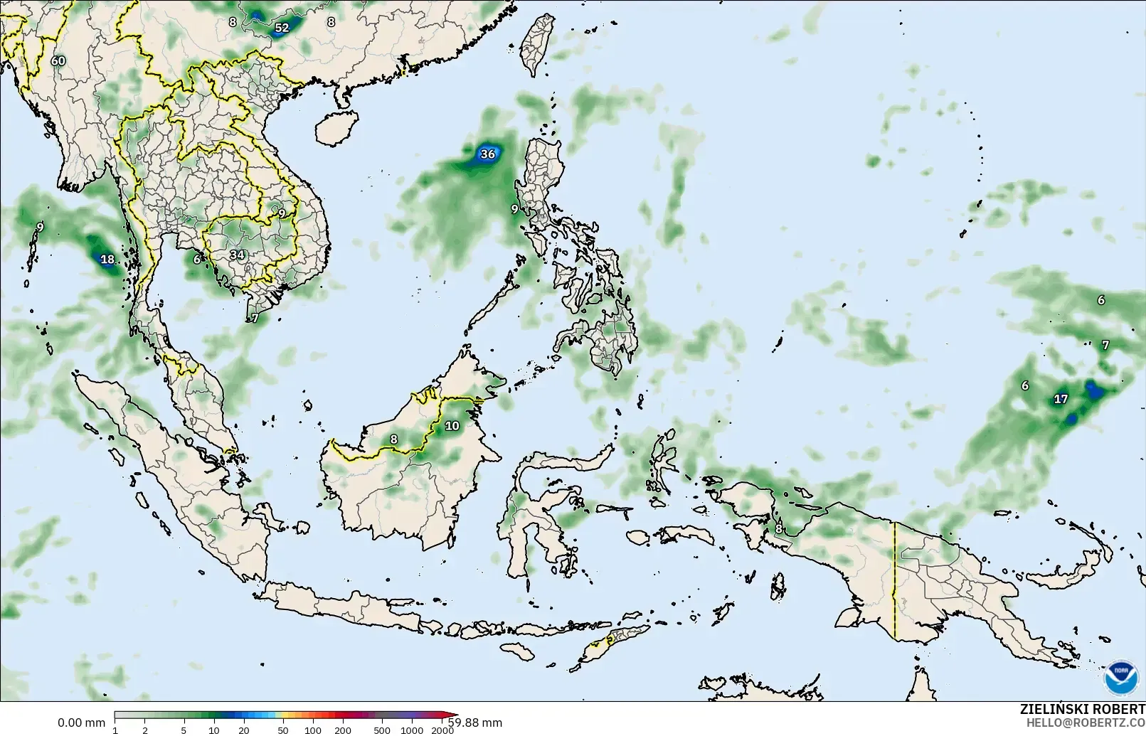 GFS モデル - 東南アジア, 降水量の合計