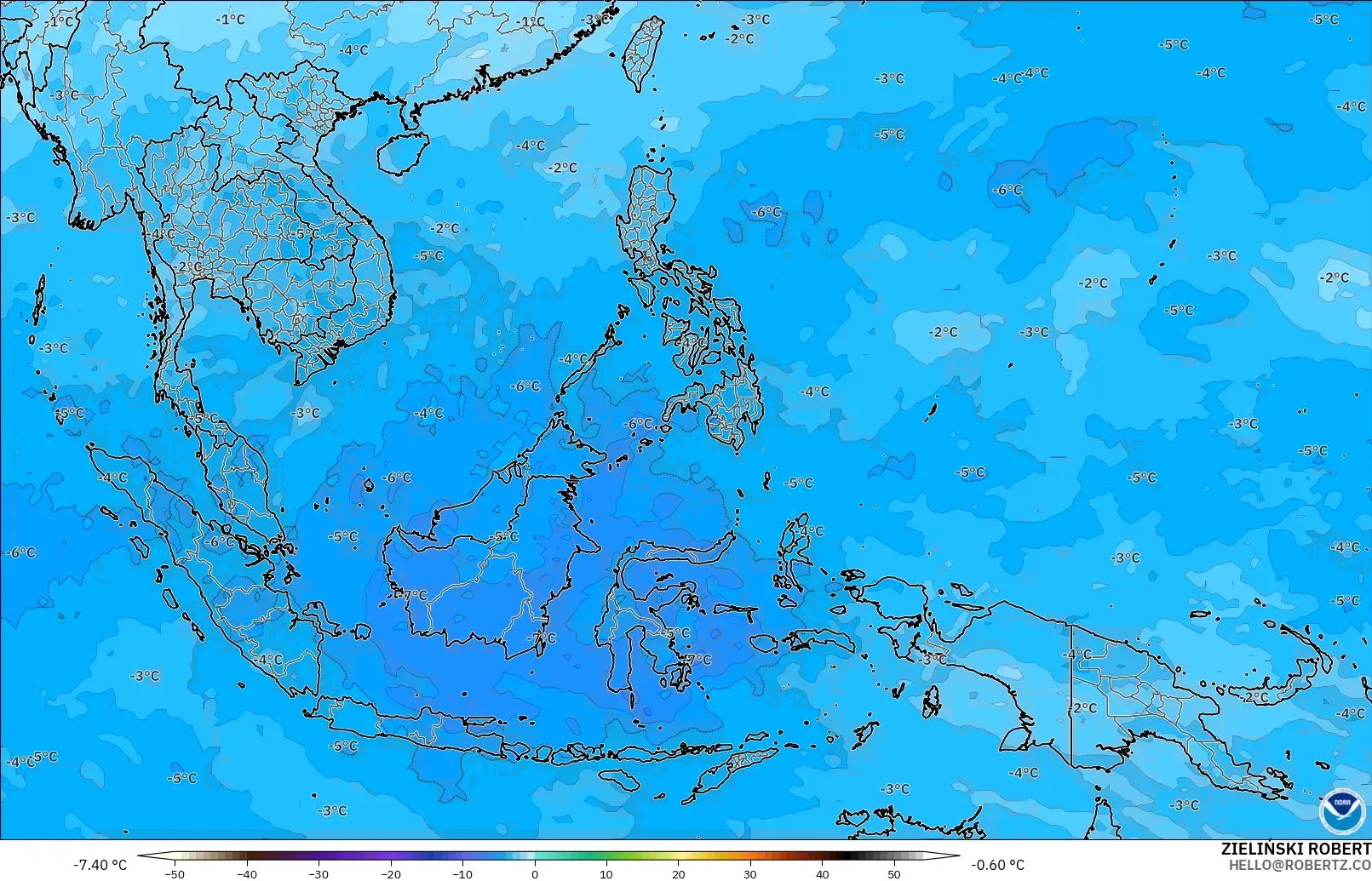 GFS モデル - 東南アジア, 気温（500hPa）