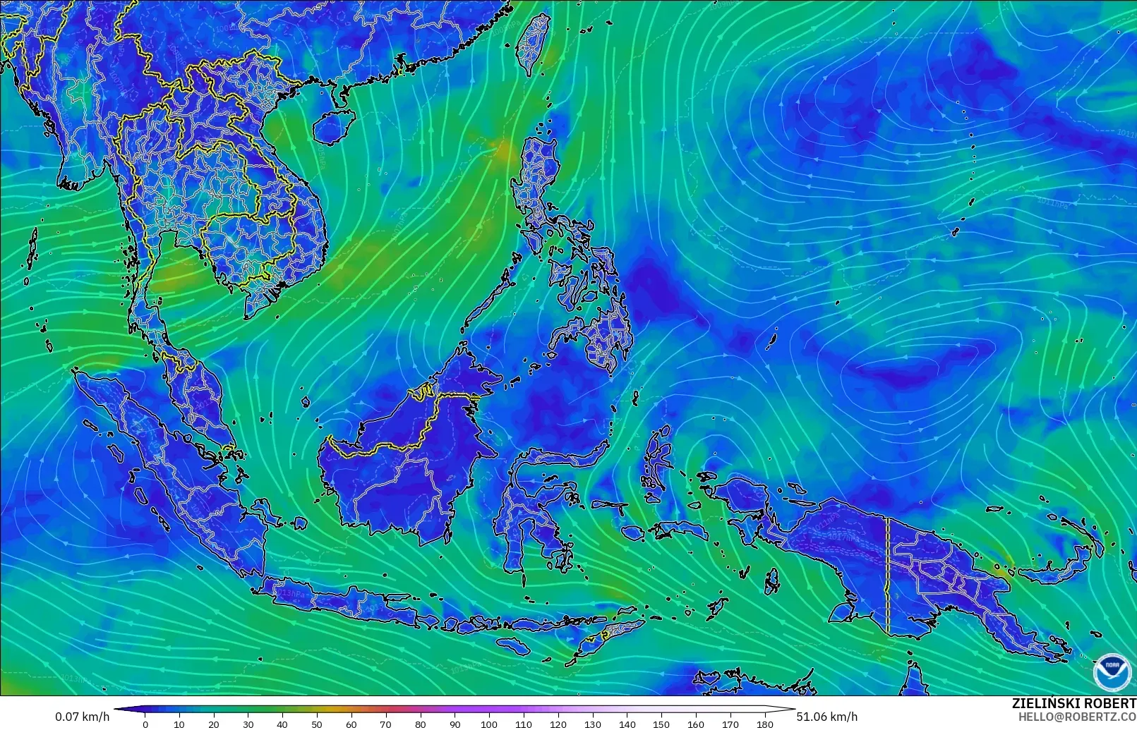 GFS モデル - 東南アジア, 風速（10m）