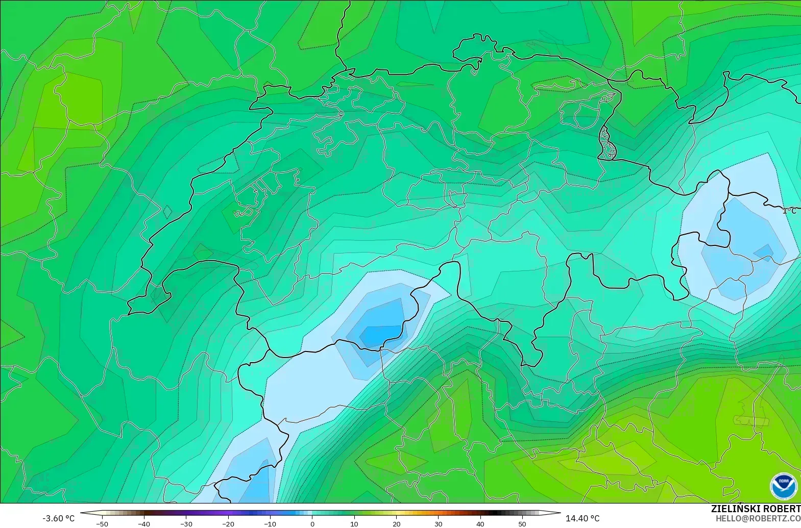 GFS モデル - スイス, 露点温度（2m）