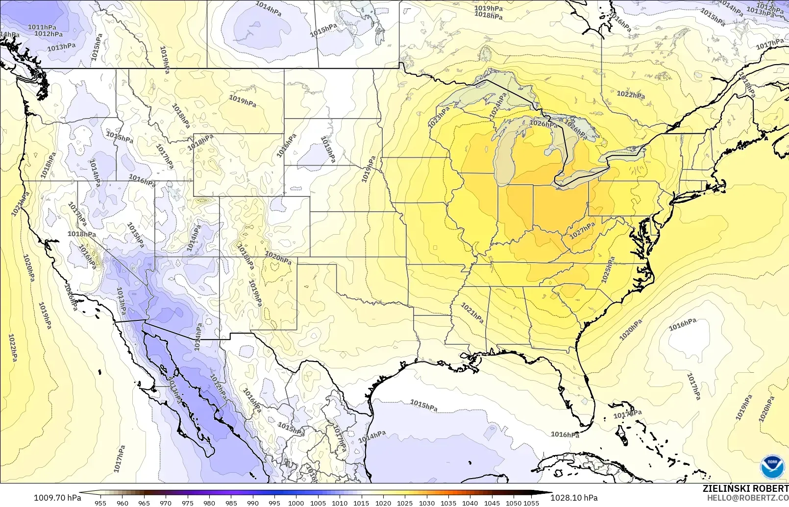 GFS モデル - アメリカ合衆国, 気圧