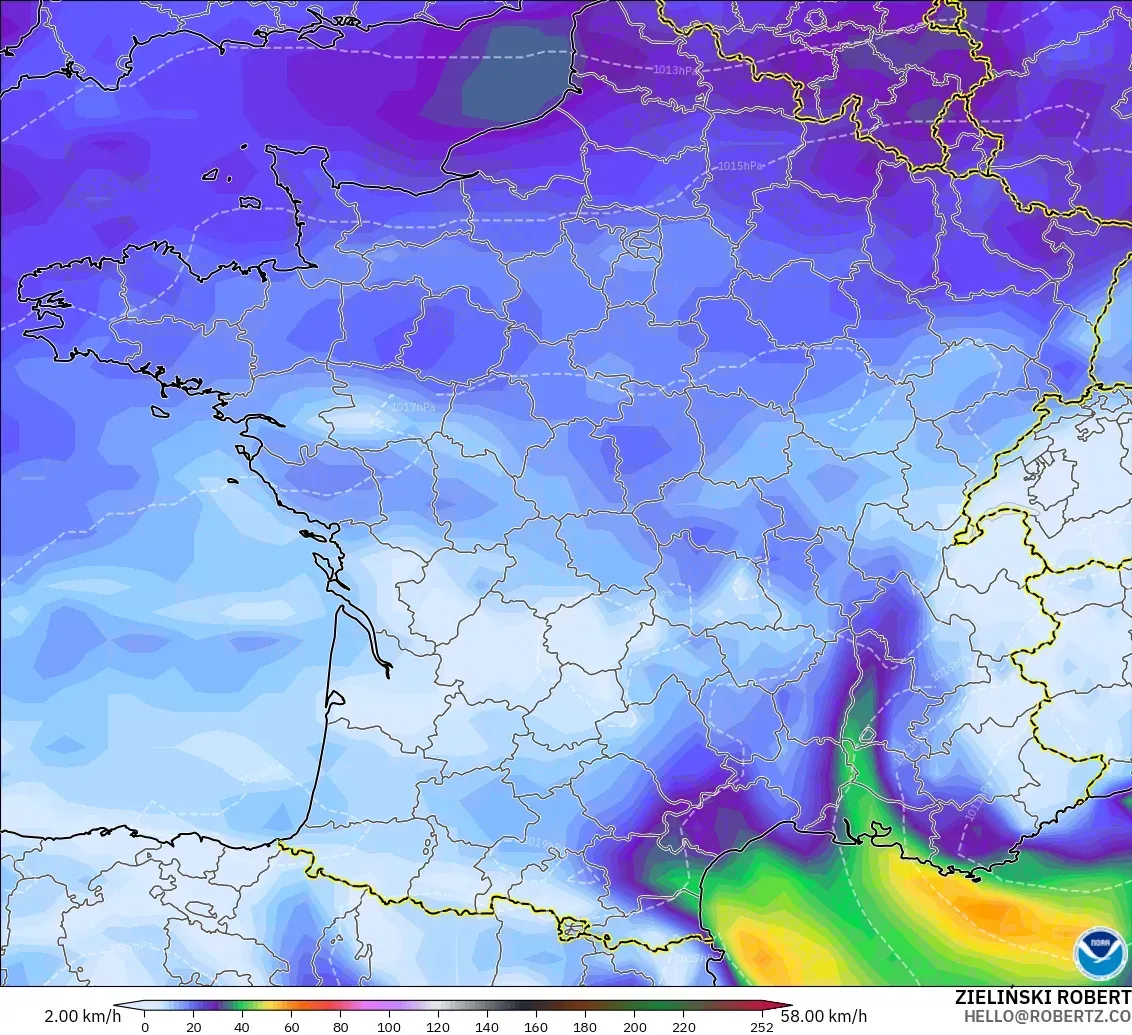 GFS モデル - フランス, 突風