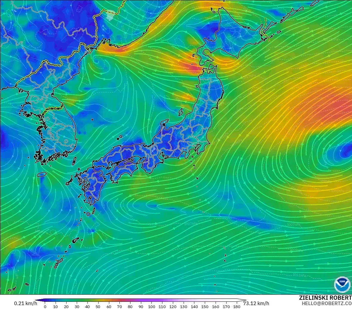 GFS モデル - 日本, 風速（10m）