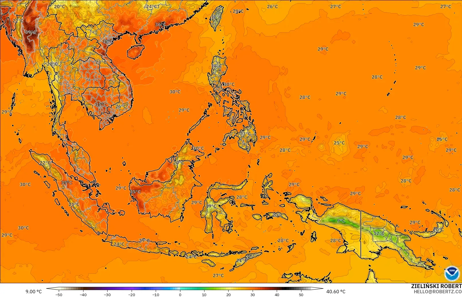 GFS モデル - 東南アジア, 気温（2m）