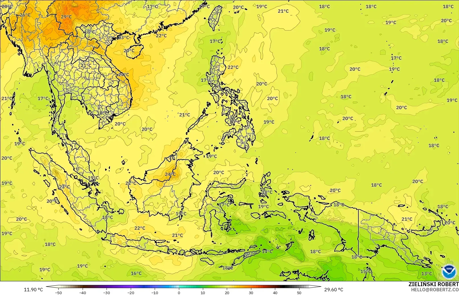 GFS モデル - 東南アジア, 気温（850hPa）