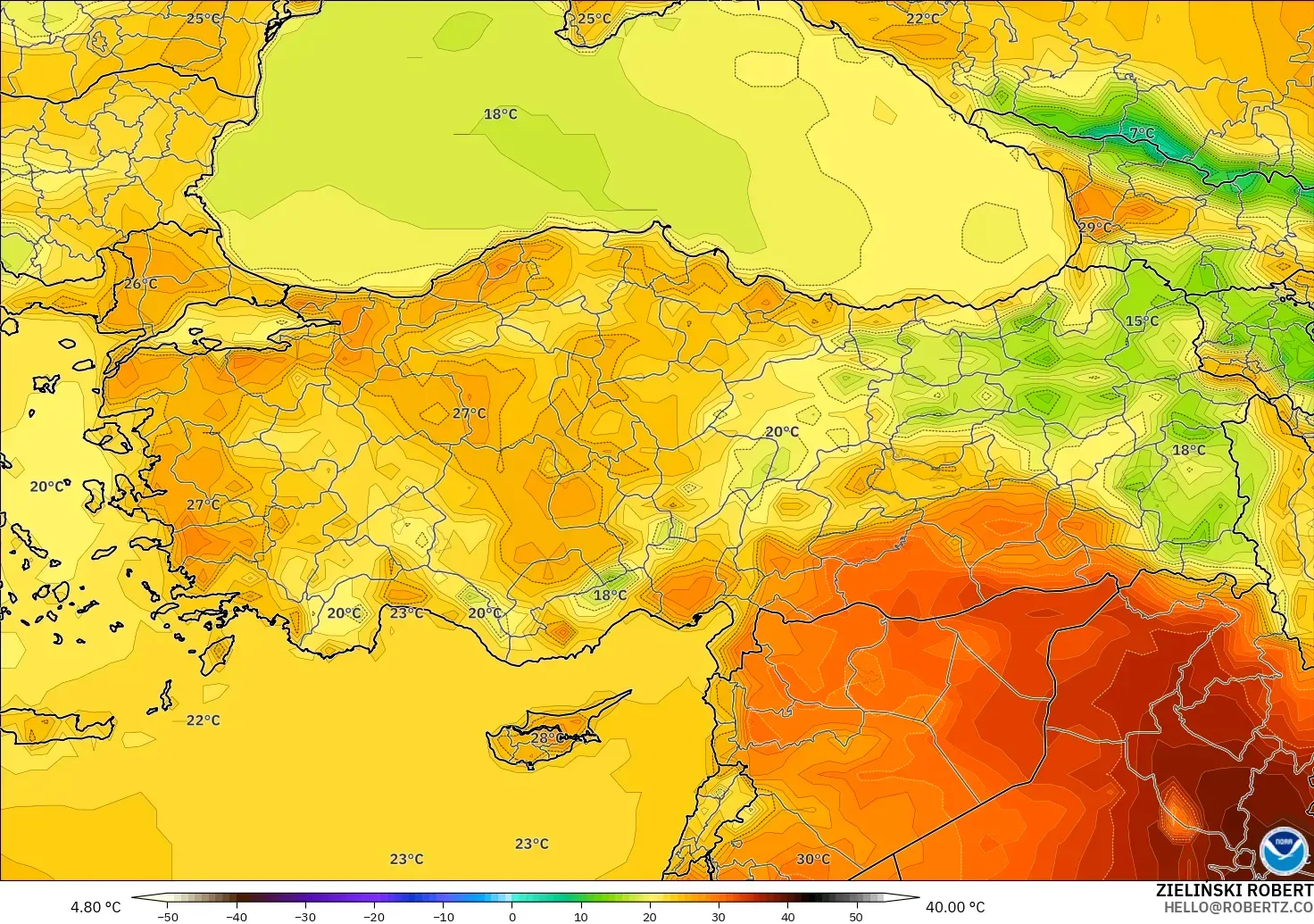 GFS モデル - トルコ, 気温（2m）