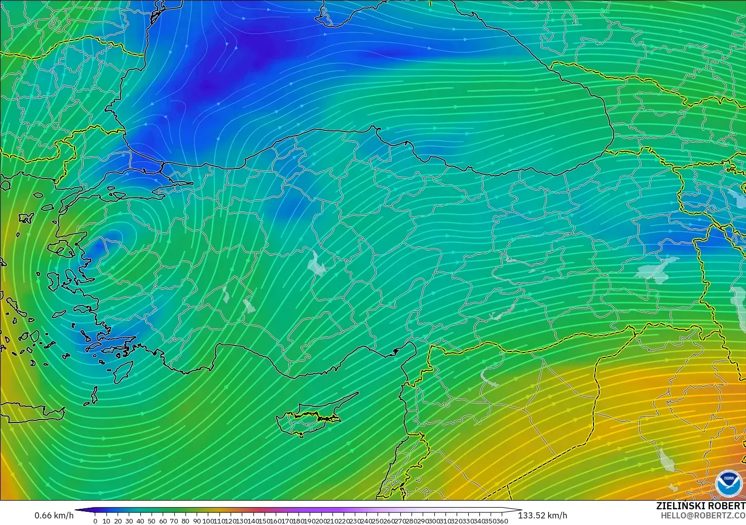 GFS モデル - トルコ, 風速（300hPa）
