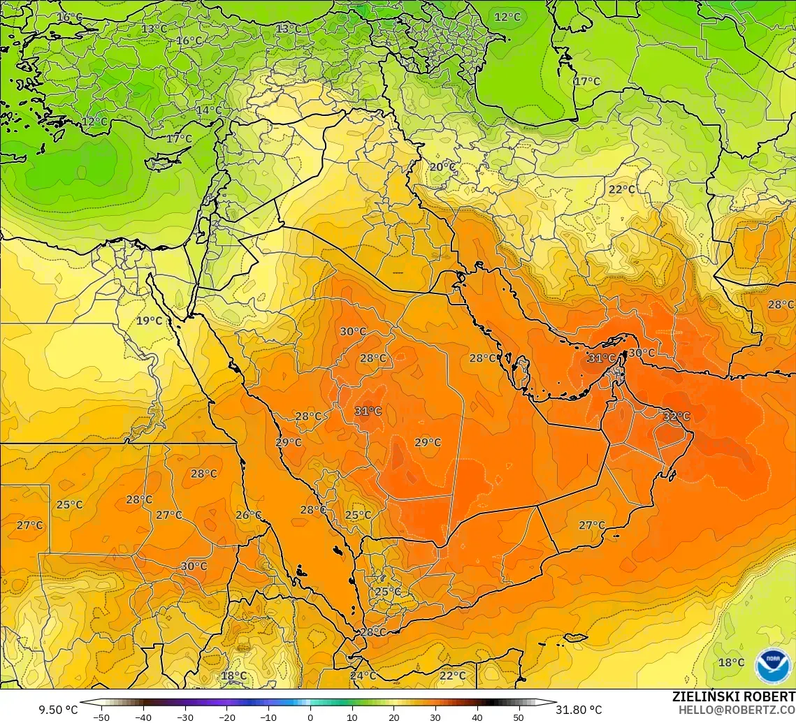 GFS モデル - 中東, 気温（850hPa）