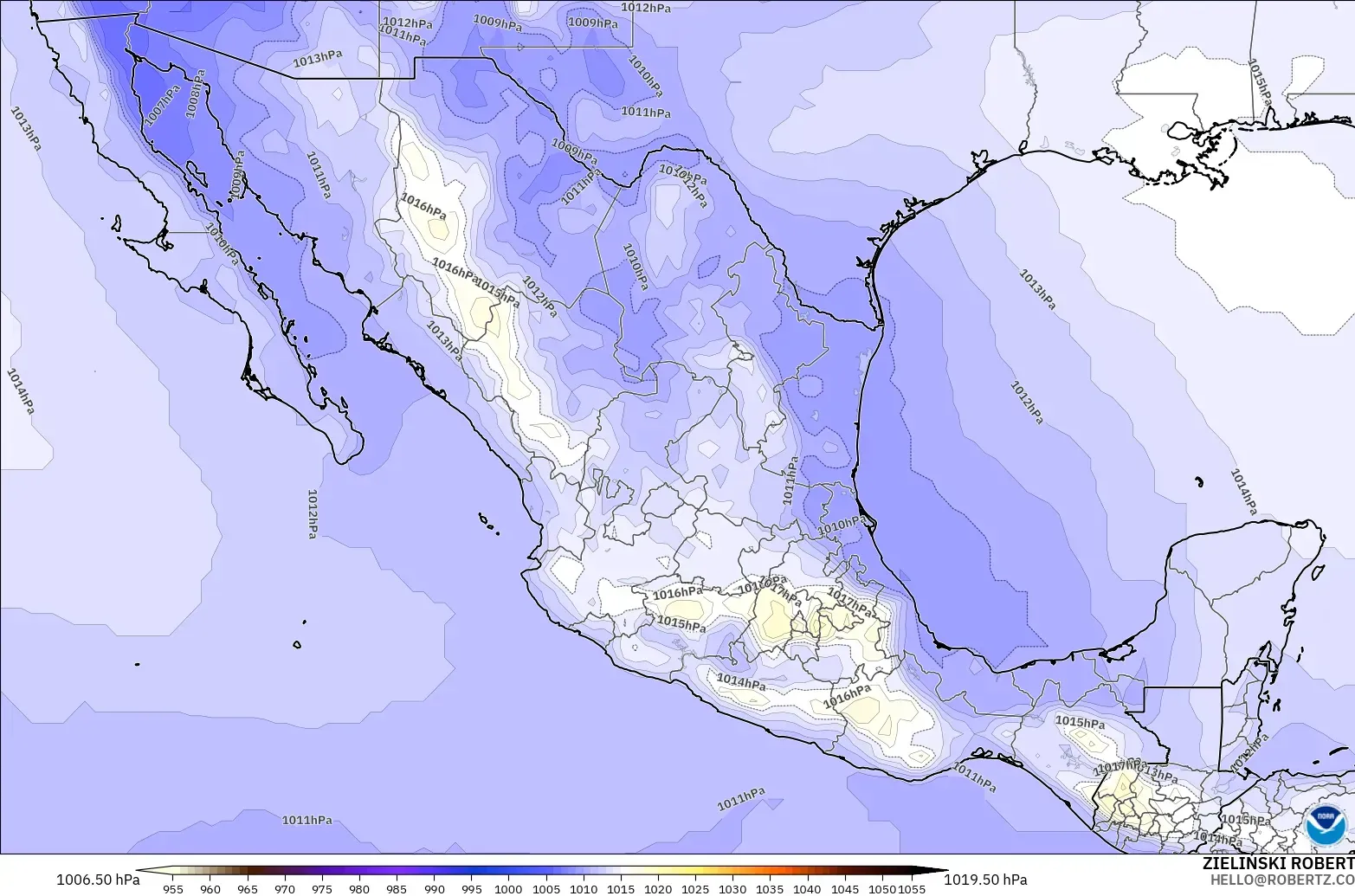 GFS モデル - メキシコ, 気圧
