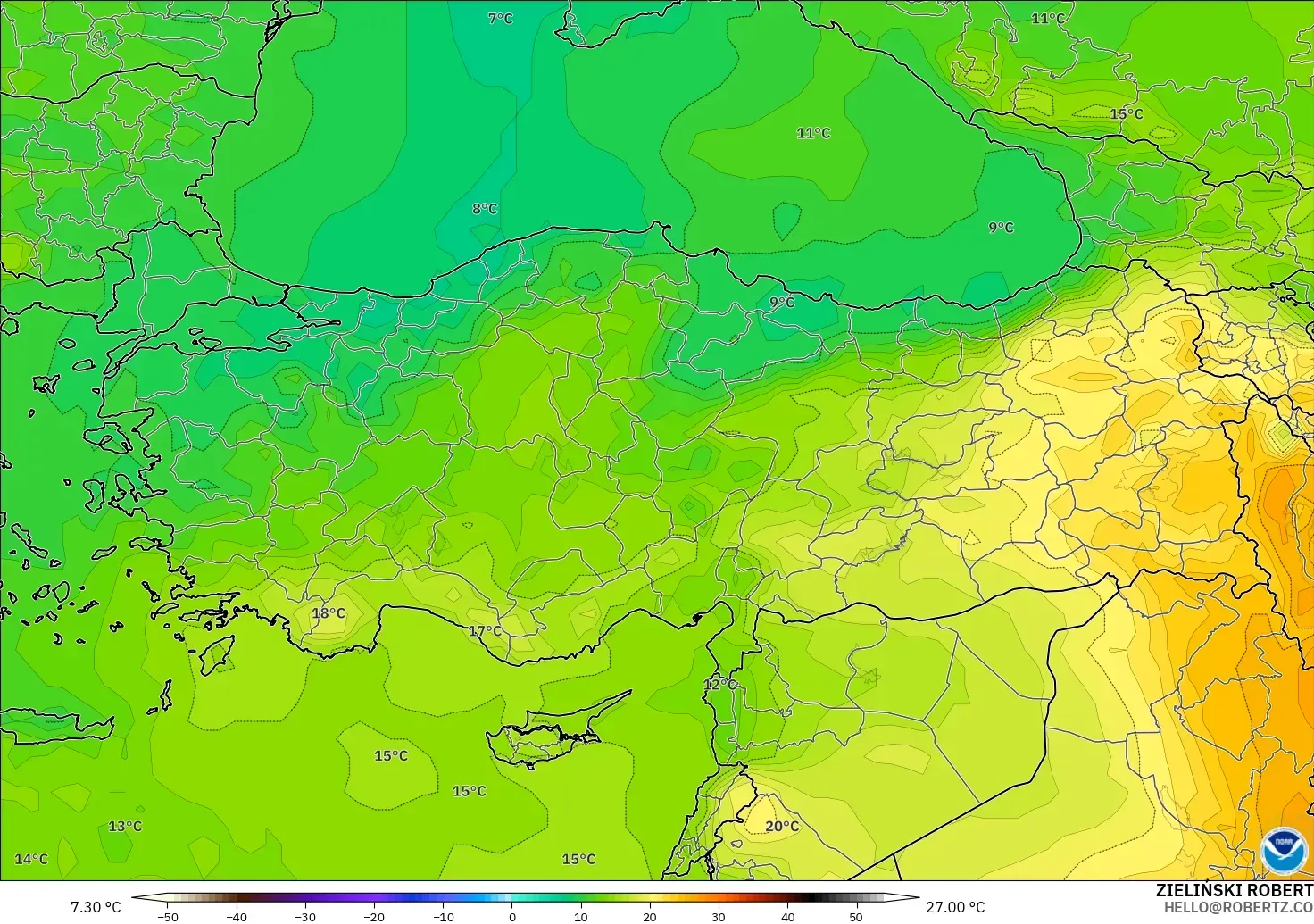 GFS モデル - トルコ, 気温（850hPa）