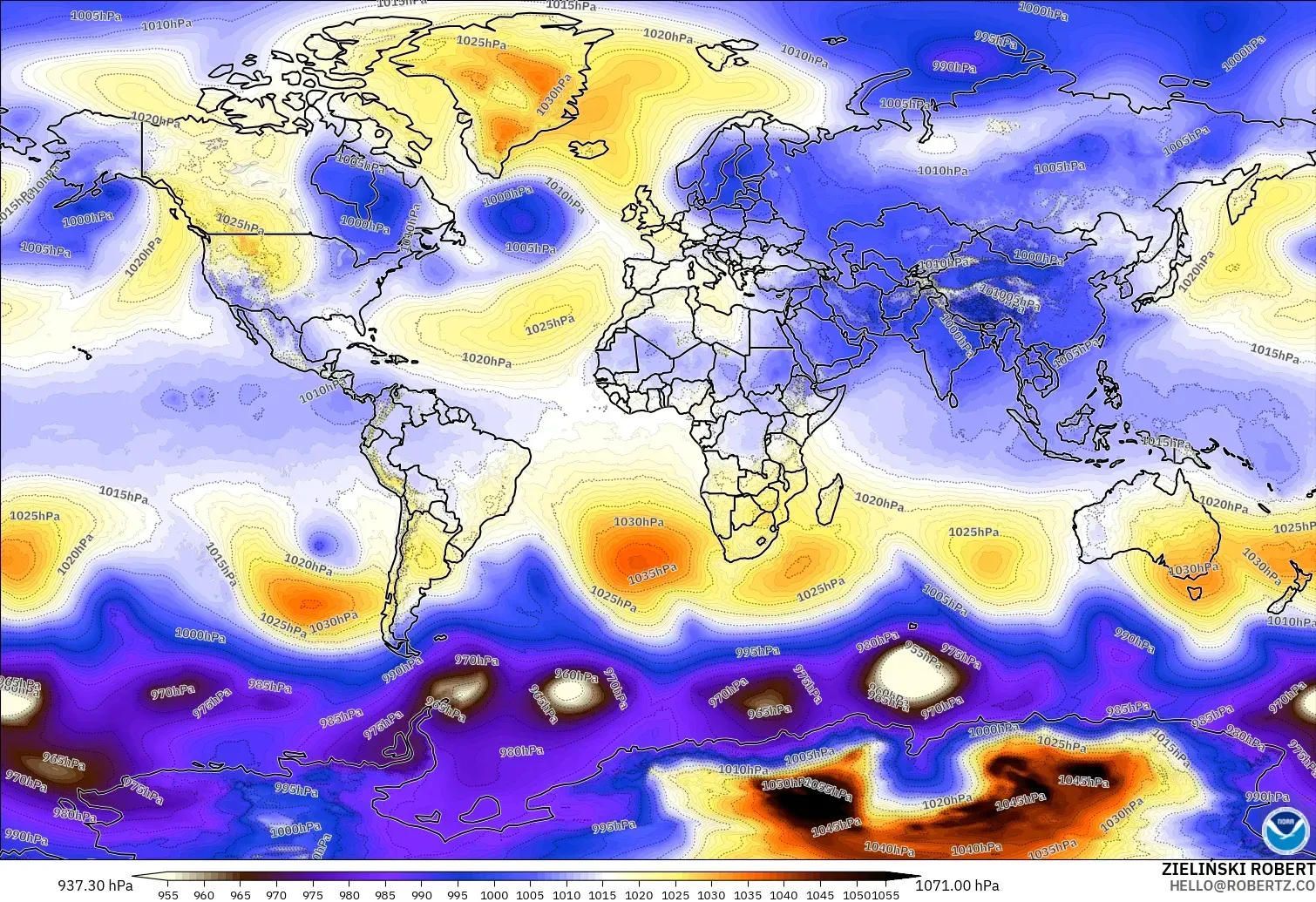 GFS モデル - 世界, 気圧