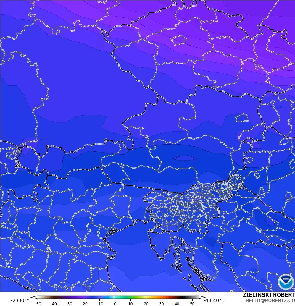 GFS モデル - オーストリア, 気温（500hPa）