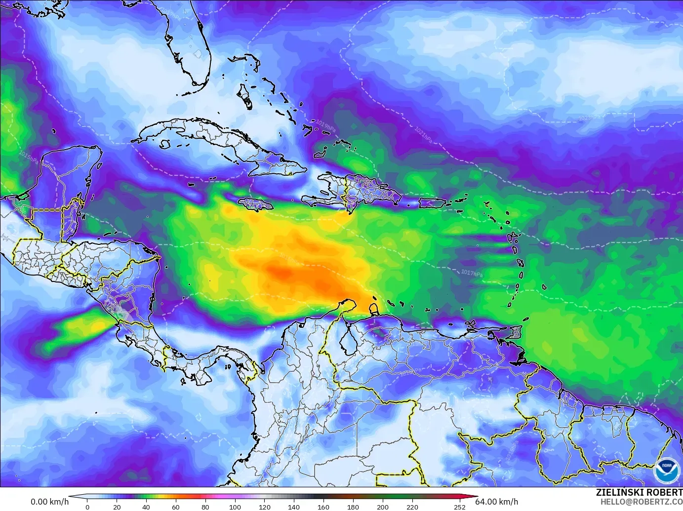 GFS モデル - カリブ海, 突風