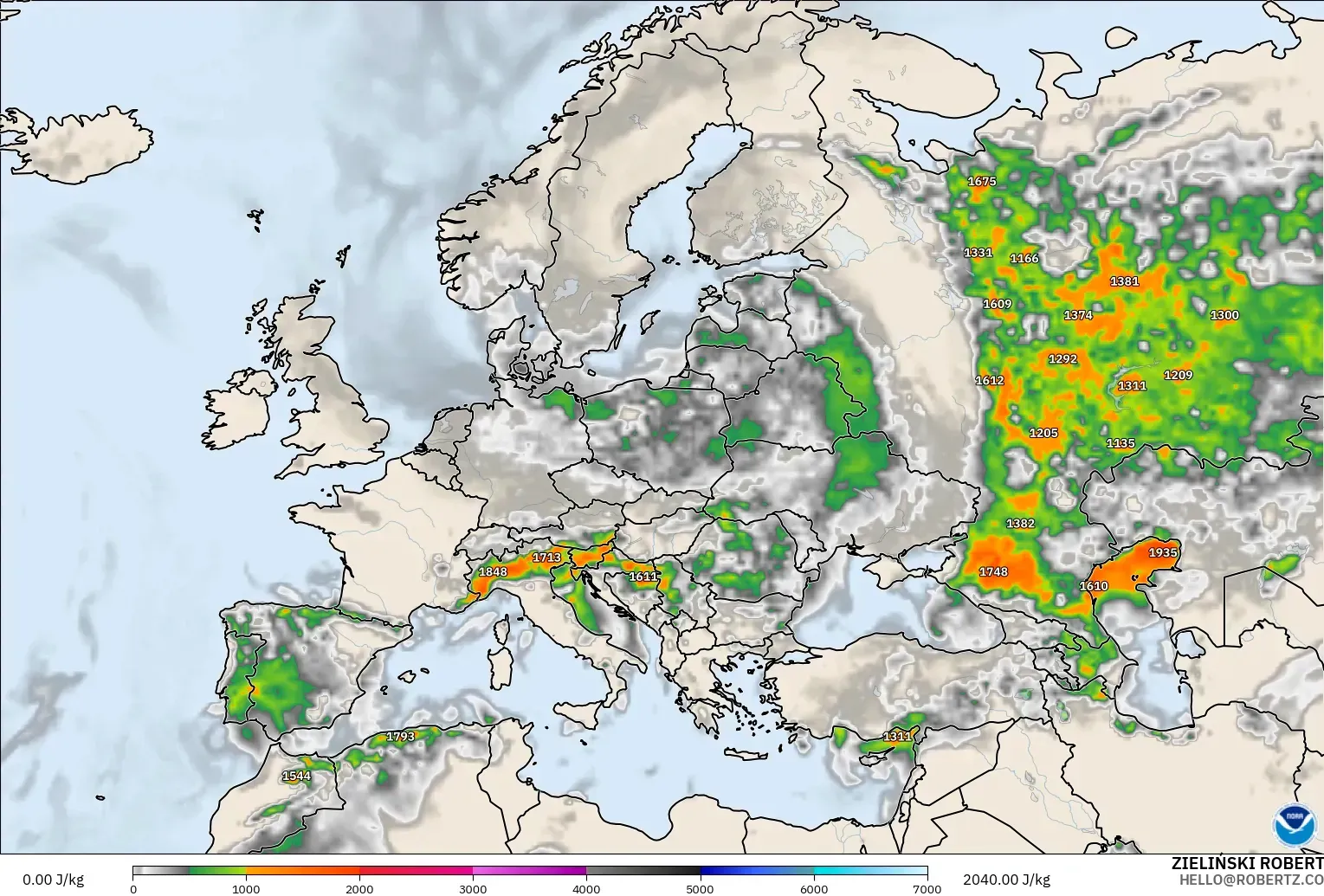 GFS モデル - ヨーロッパ, CAPE