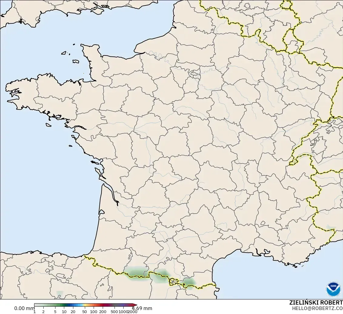 GFS モデル - フランス, 降水量の合計