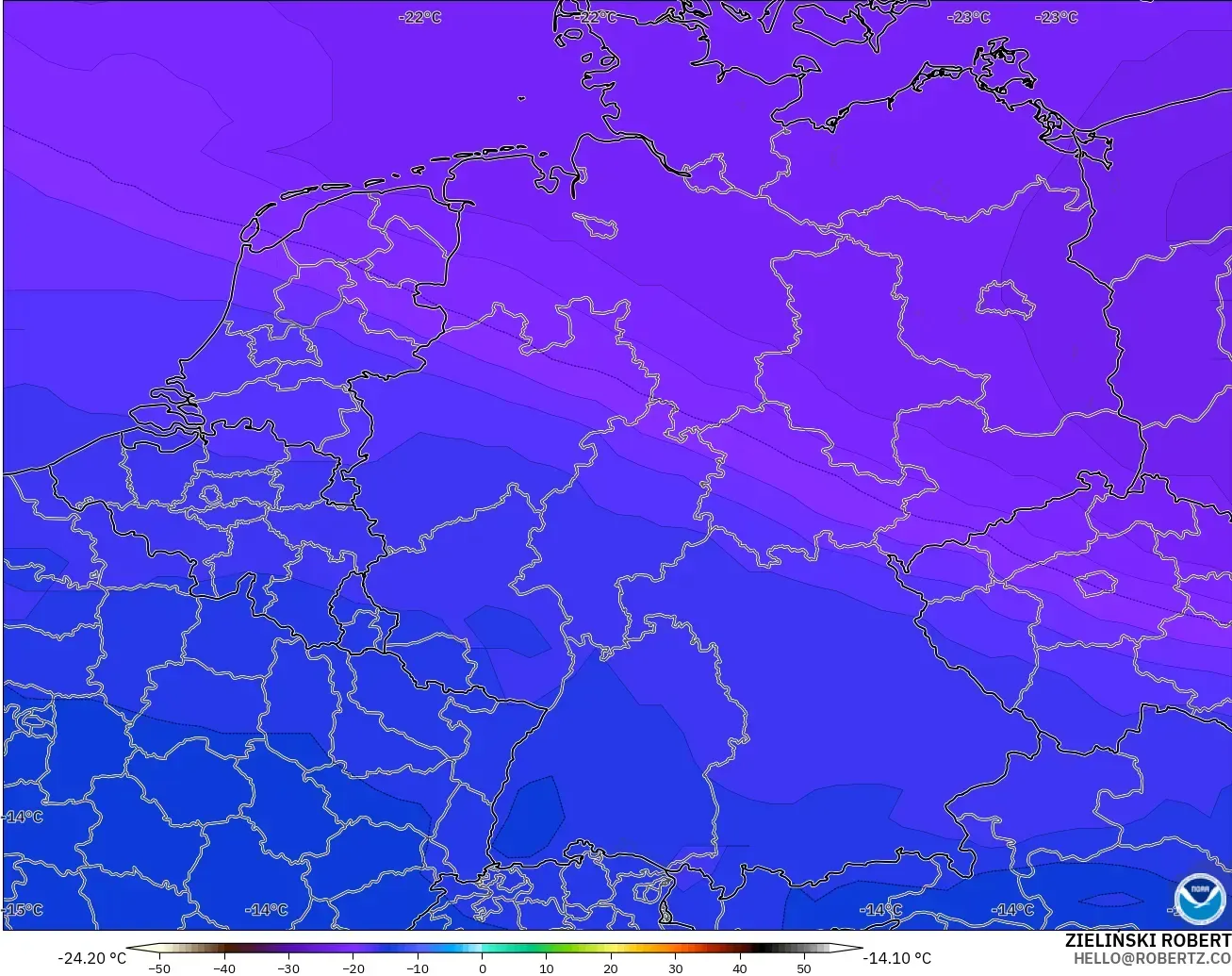 GFS モデル - ドイツ, 気温（500hPa）