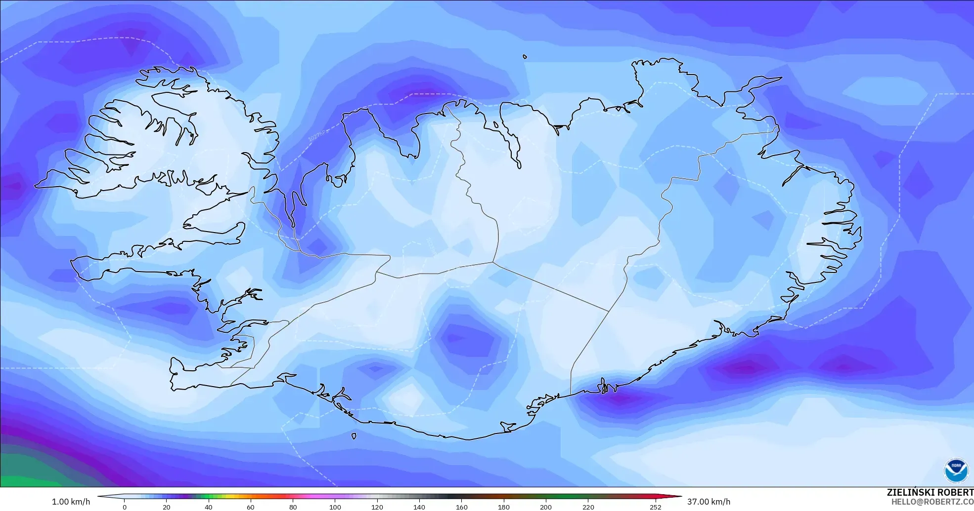 GFS モデル - アイスランド, 突風