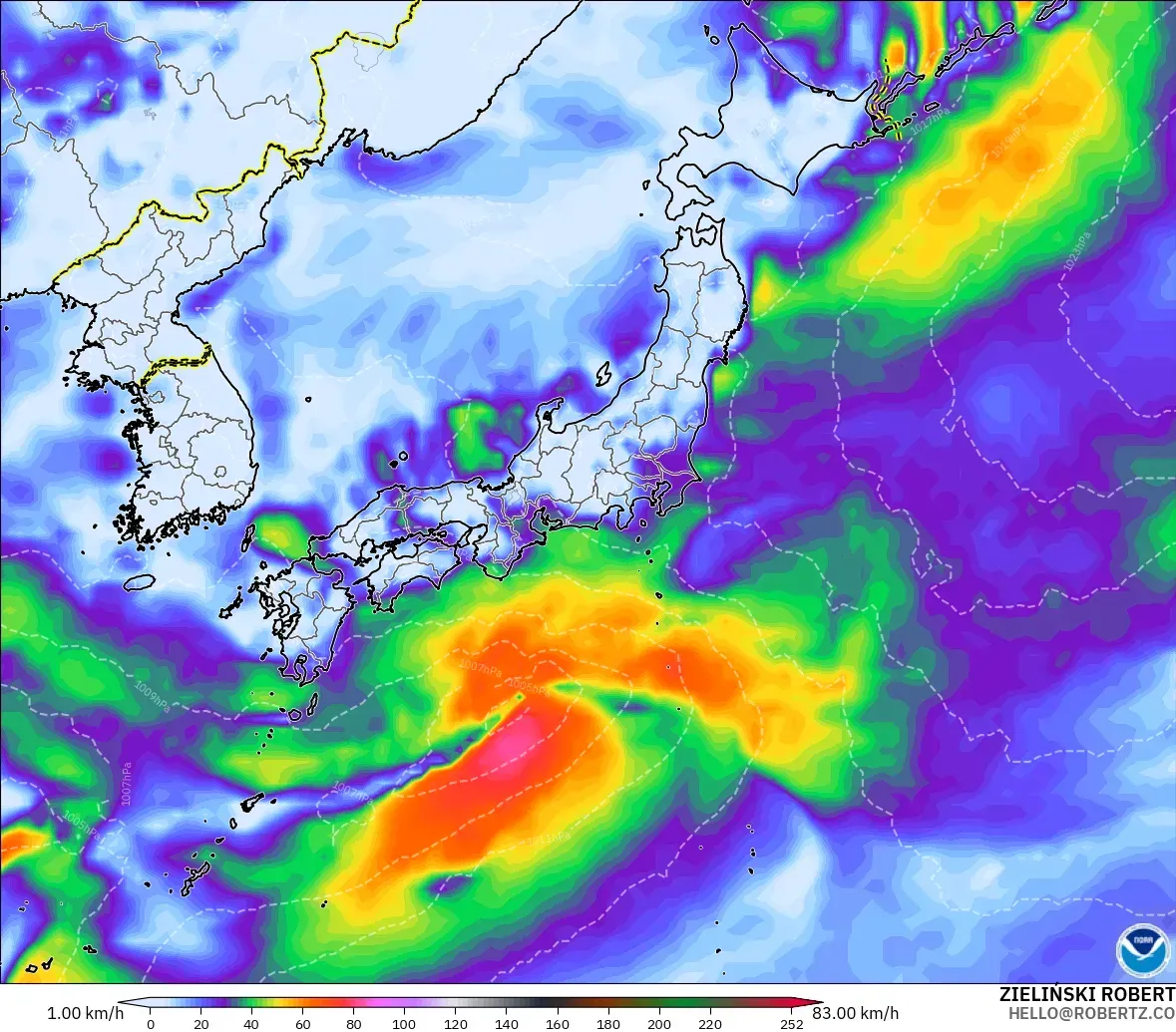 GFS モデル - 日本, 突風（最大）