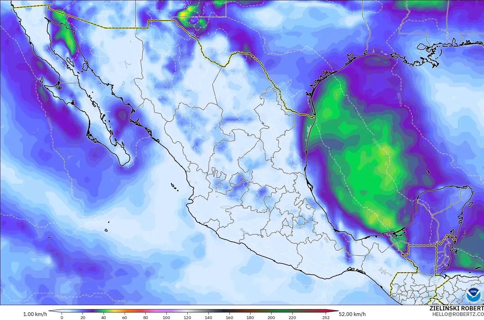 GFS モデル - メキシコ, 突風