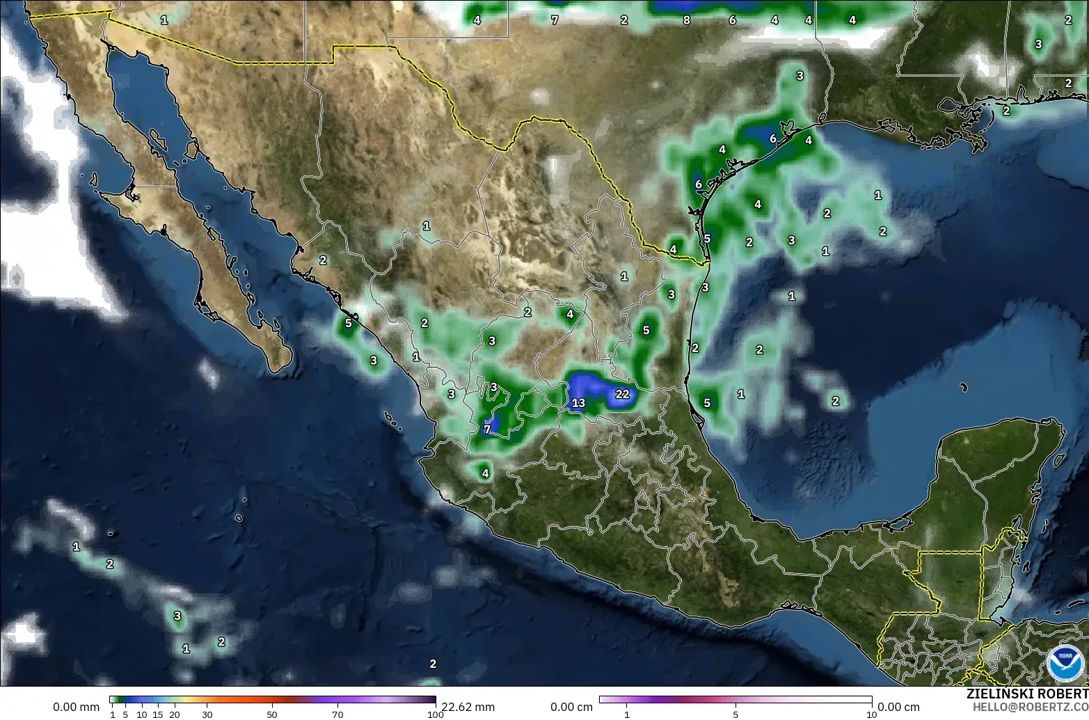 GFS モデル - メキシコ, 降水量、雲、気圧