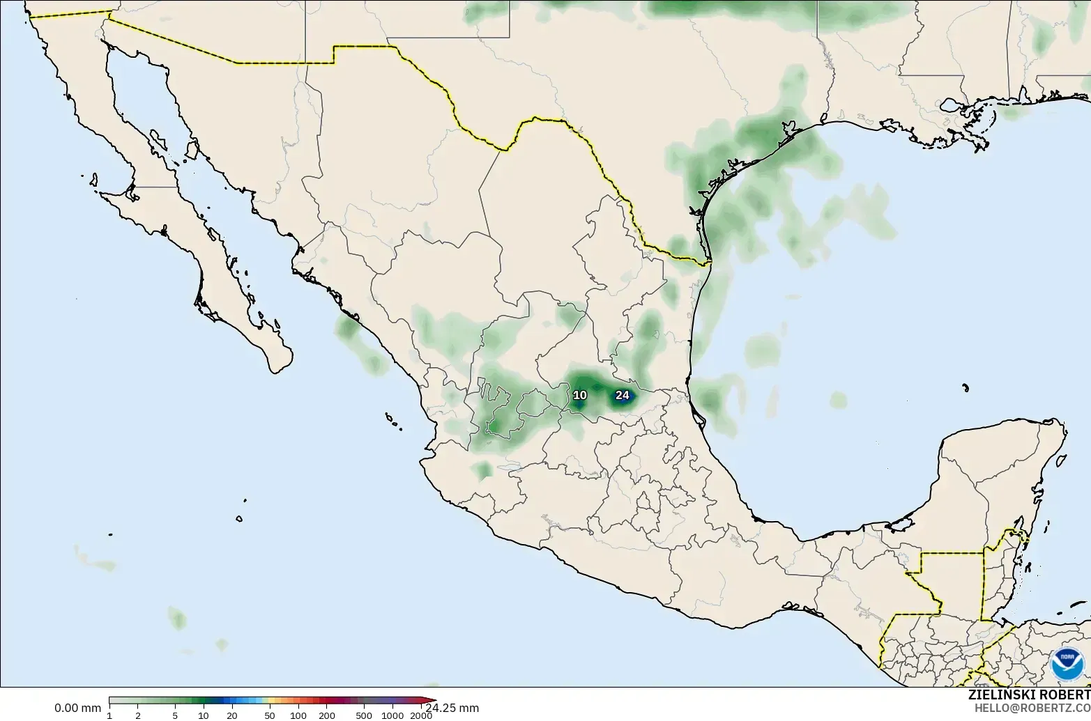 GFS モデル - メキシコ, 降水量の合計