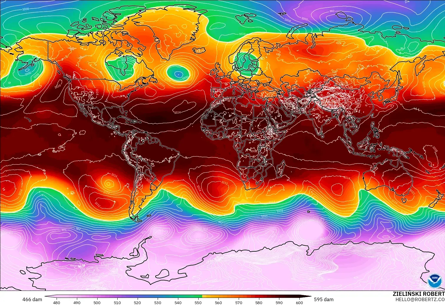 GFS モデル - 世界, 500hPaのジオポテンシャル高度