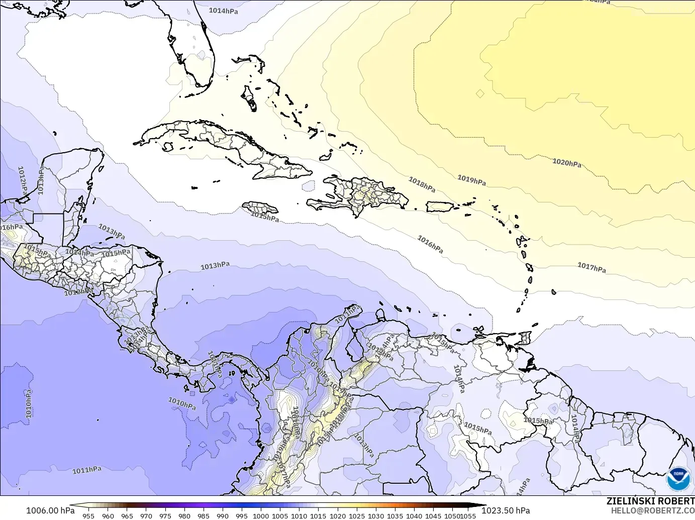 GFS モデル - カリブ海, 気圧