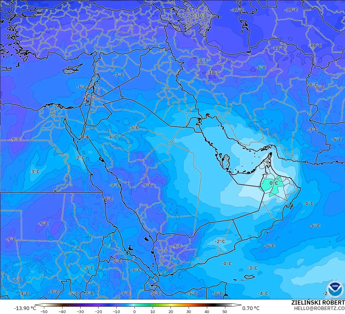 GFS モデル - 中東, 気温（500hPa）