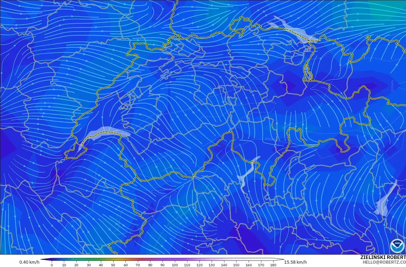 GFS モデル - スイス, 風速（10m）