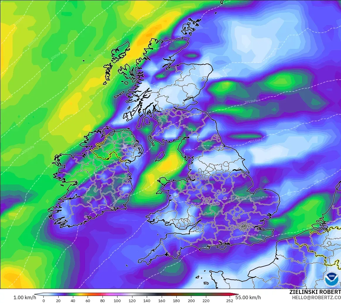 GFS モデル - イギリス, 突風