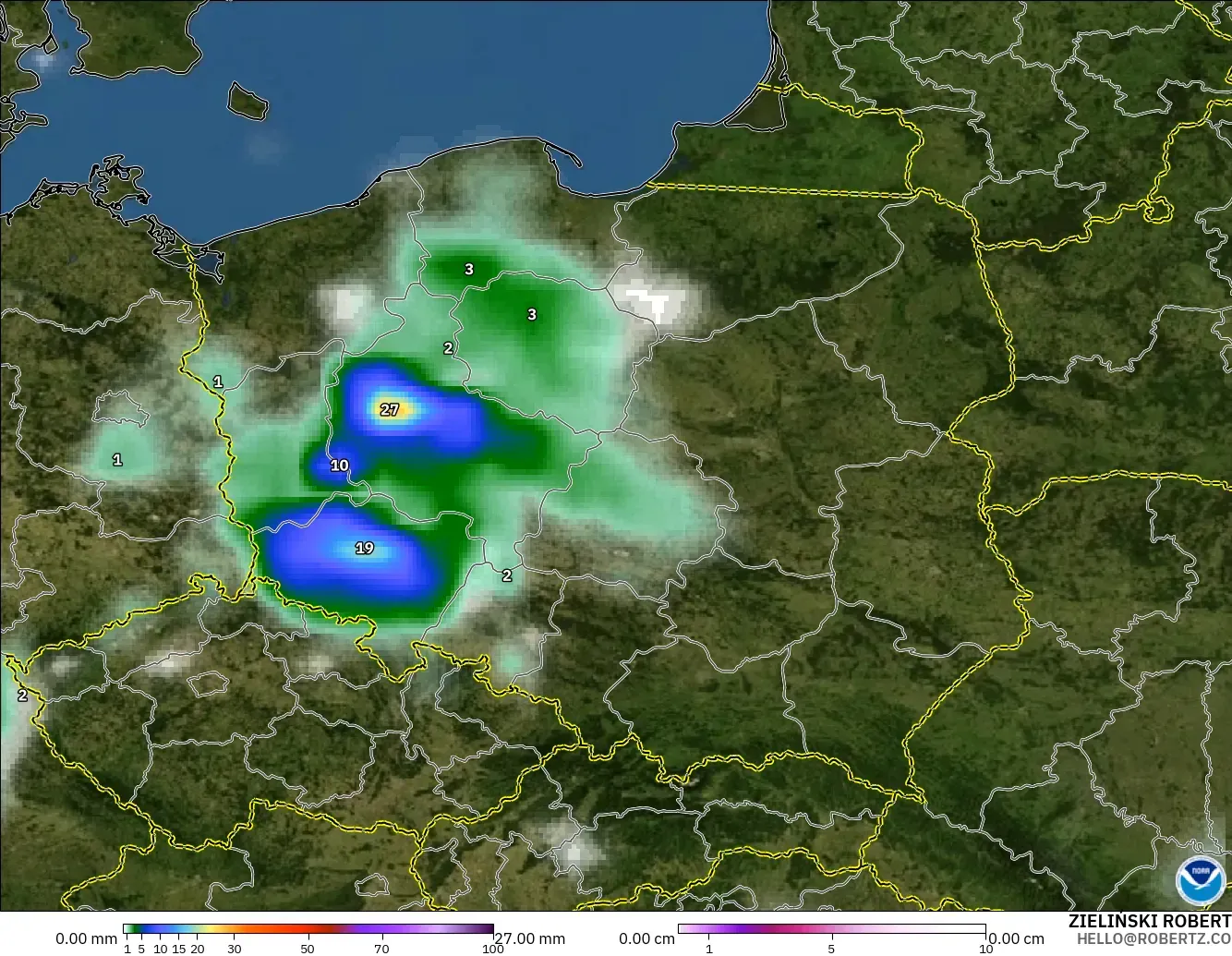 GFS モデル - ポーランド, 降水量、雲、気圧