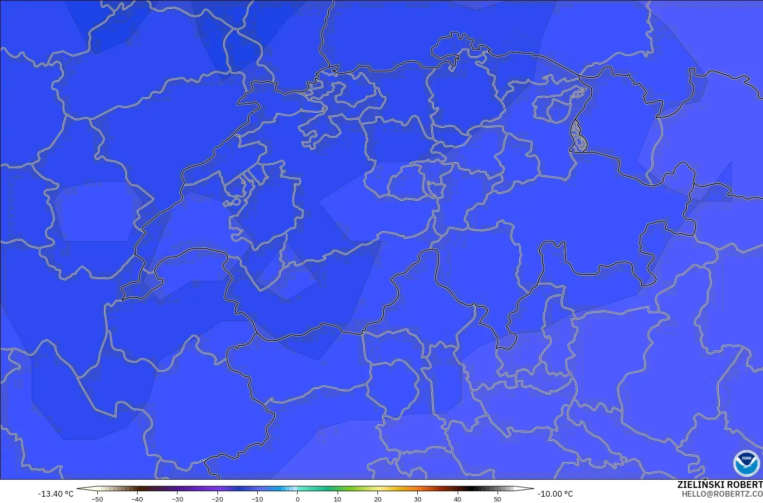 GFS モデル - スイス, 気温（500hPa）