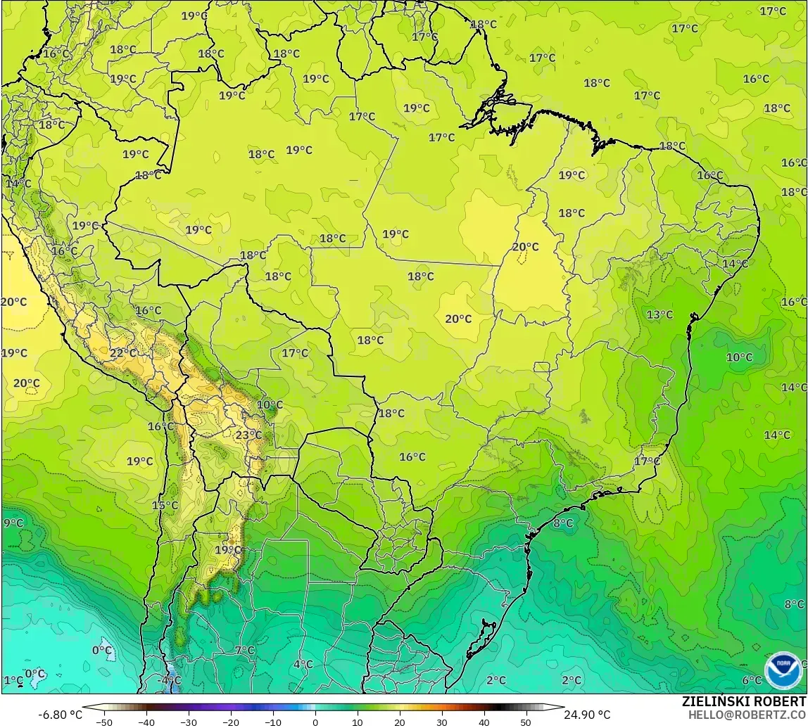 GFS モデル - ブラジル, 気温（850hPa）