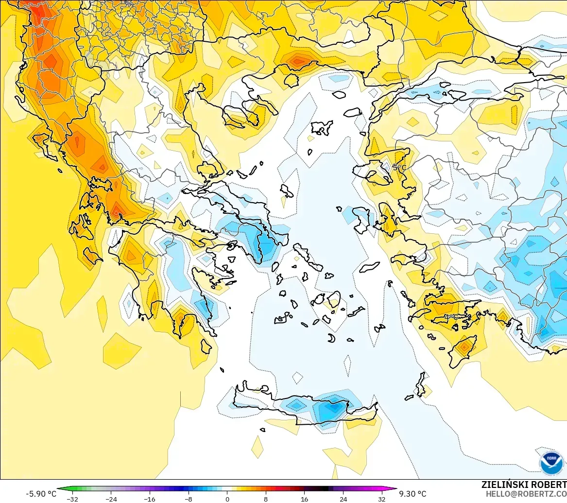 GFS モデル - ギリシャ, 気温異常（2m）