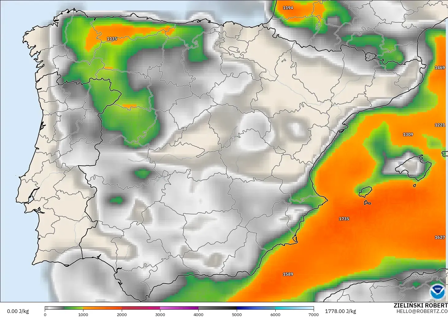 GFS モデル - スペイン, CAPE