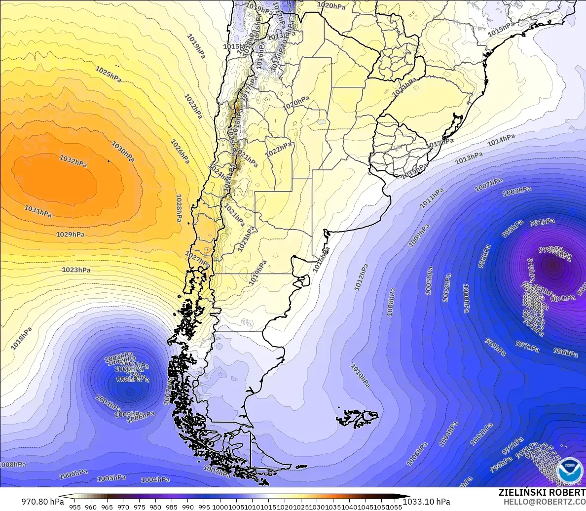 GFS モデル - アルゼンチン, 気圧
