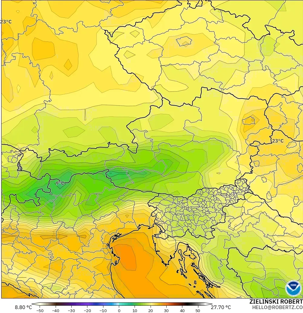 GFS モデル - オーストリア, 気温（2m）