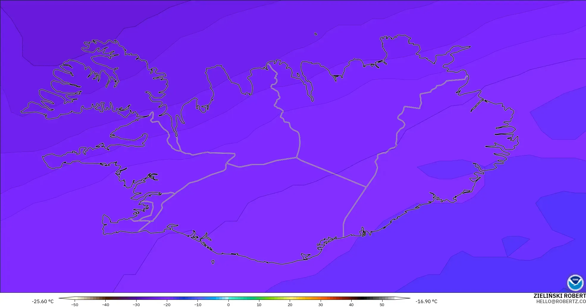 GFS モデル - アイスランド, 気温（500hPa）