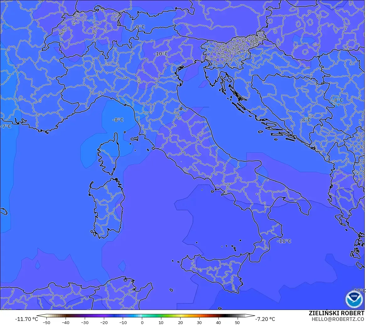 GFS モデル - イタリア, 気温（500hPa）