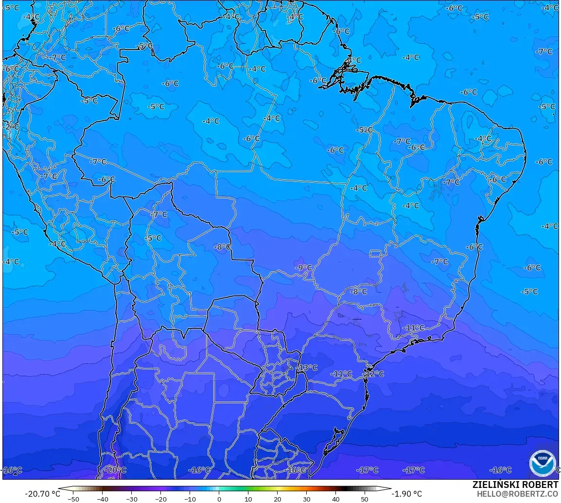 GFS モデル - ブラジル, 気温（500hPa）