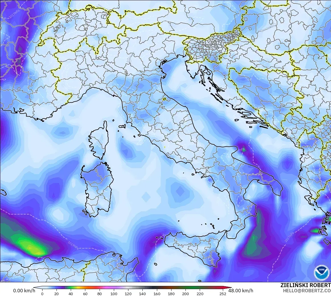 GFS モデル - イタリア, 突風