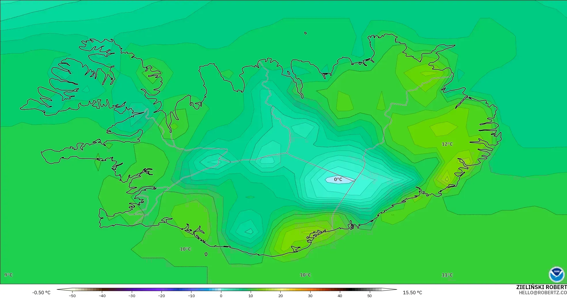 GFS モデル - アイスランド, 気温（2m）