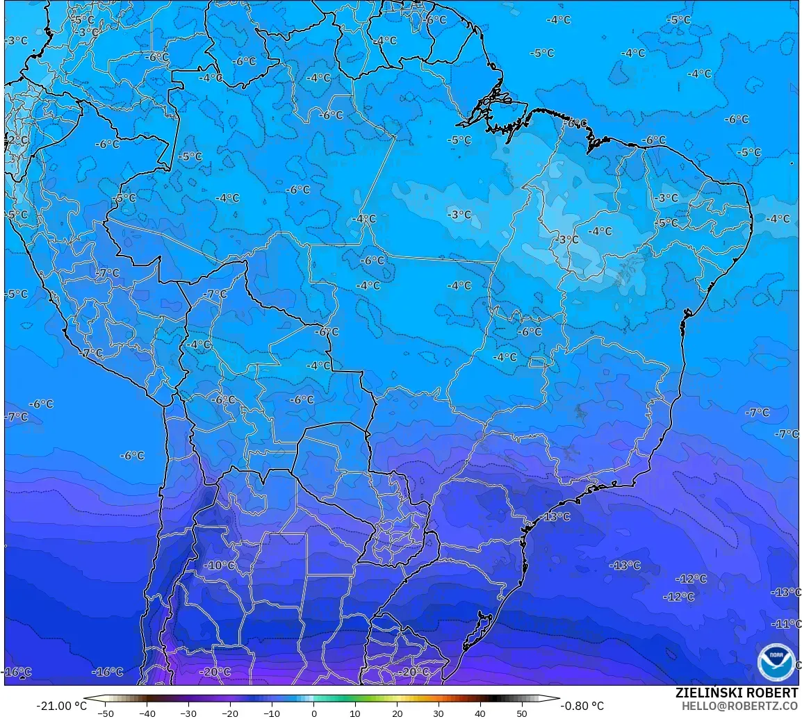 GFS モデル - ブラジル, 気温（500hPa）