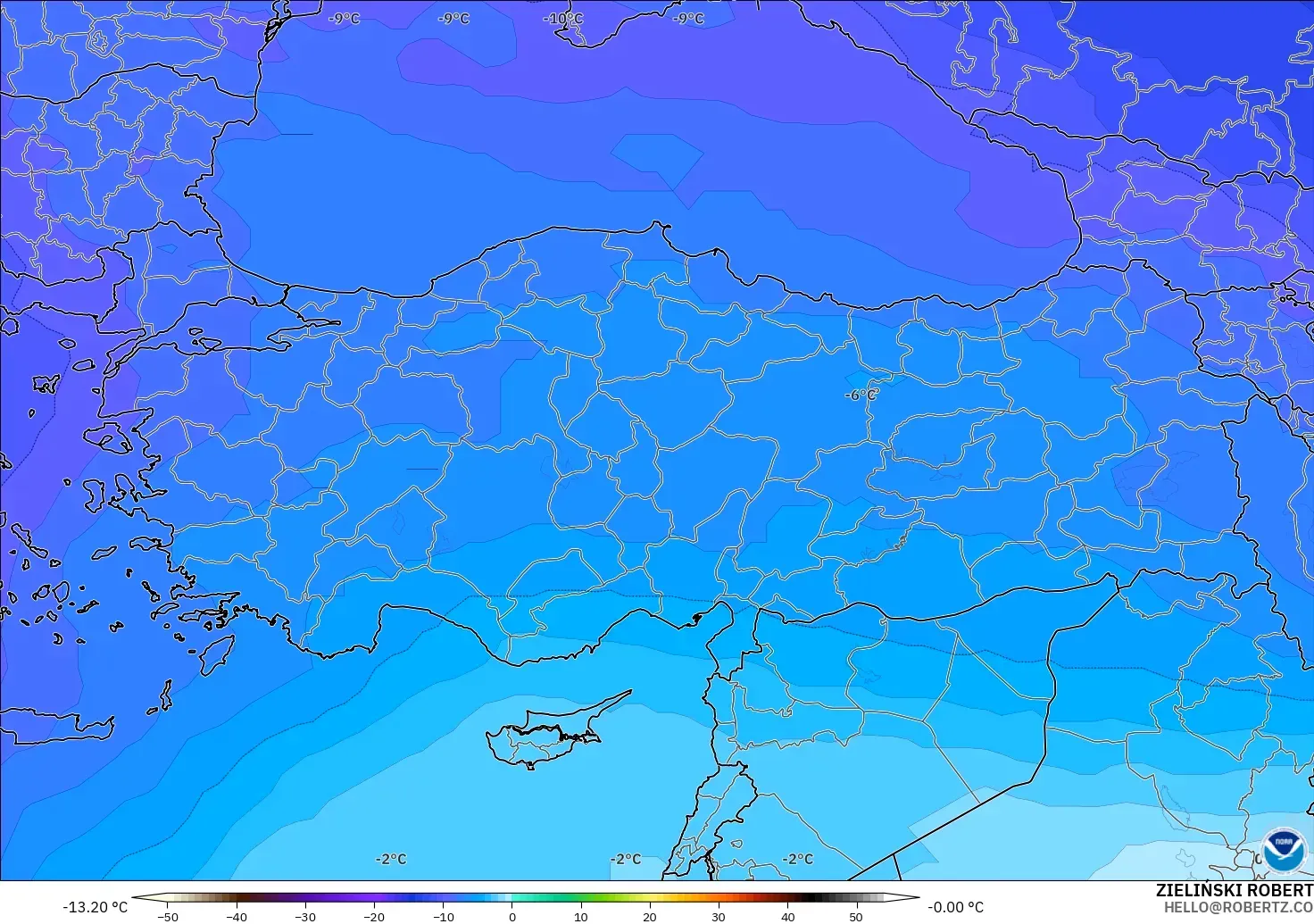 GFS モデル - トルコ, 気温（500hPa）